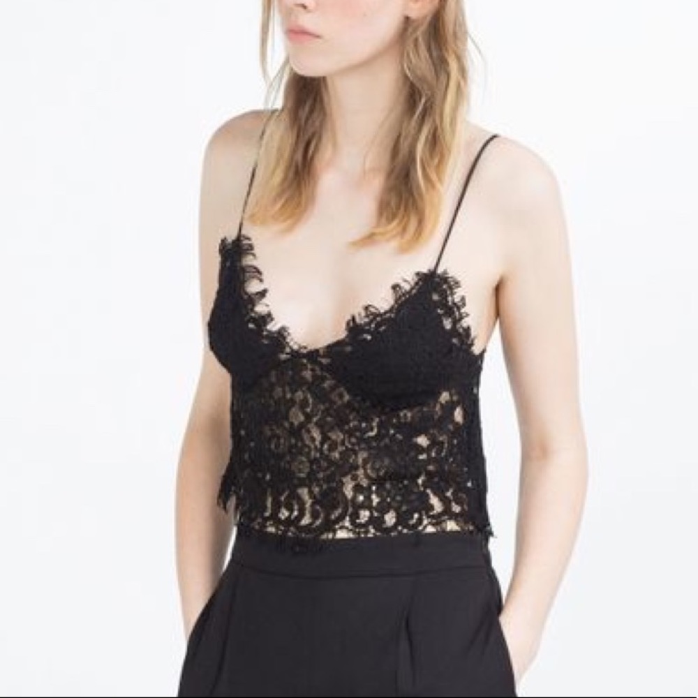 ZARA Black Lace Crop Top